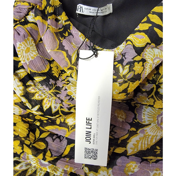 Zara One Shoulder Metallic Floral Ruched Mini Dress with Draping Bodycon XS NEW - Picture 5 of 6